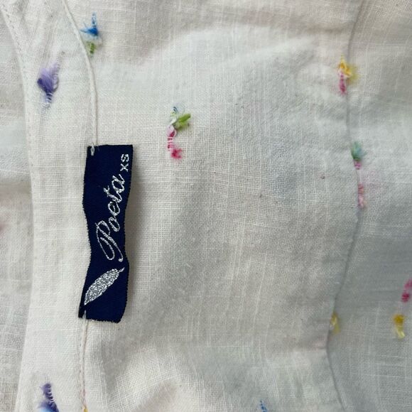 Poeta Womens Multicolored Thread Flecks Embroidered Ruffle Linen Blouse Size XS - Picture 6 of 7